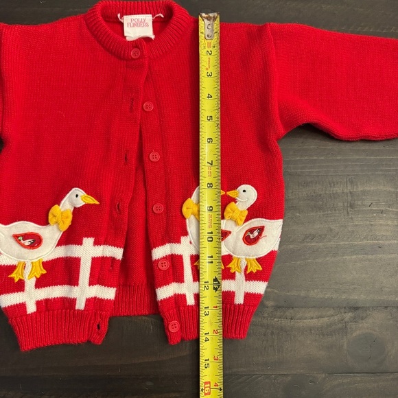 Vintage Polly Flinders Toddler Sweater Red Cardigan Size Medium Embroidered Duck - Picture 8 of 8